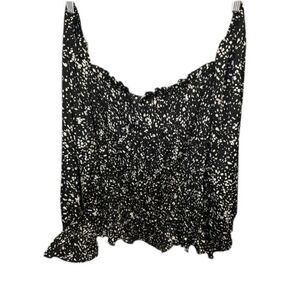 280 A New Day Black Smocked Long Sleeve Top – Square Neck Floral Print Blouse